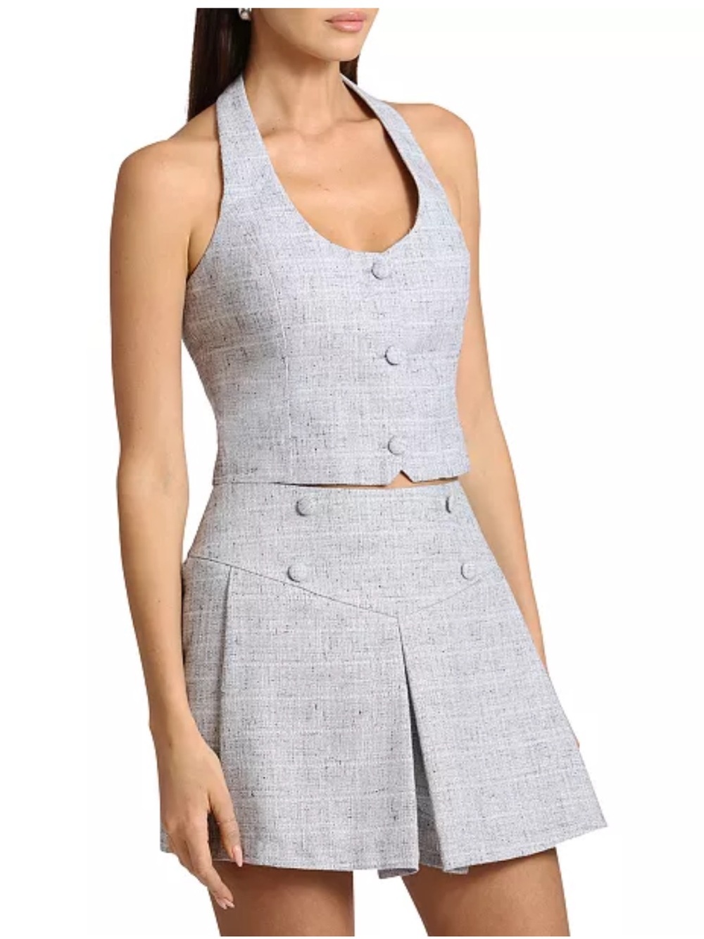 Avec Les Filles Light Gray Textured vest and Skort